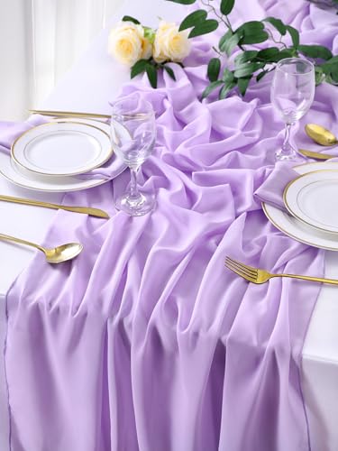 Purple Chiffon Table Runner 10Ft 27 Inch 10 Pcs Spring Wedding Decor - Light Purple