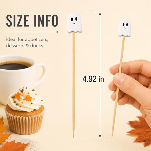 White Ghost Bamboo Cocktail Picks - 100 Pcs Halloween Party Appetizers
