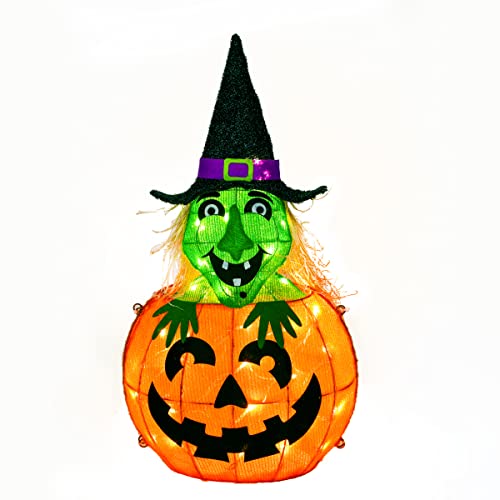 Halloween Lighted Sign Decoration with LED Lights - Pumpkin & Witch, 28 Inches