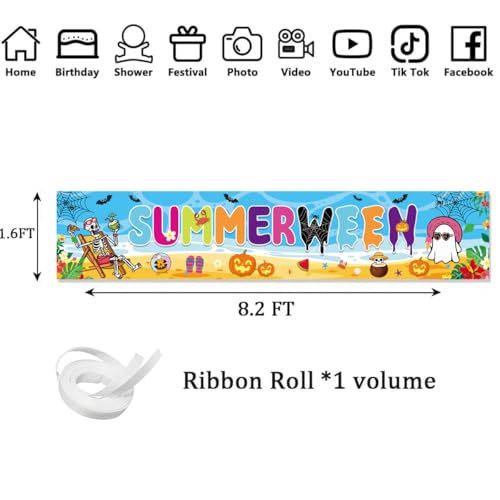 Summer Halloween Banner Decorations Backdrop - 1.6x8.2ft Vinyl Party Banner