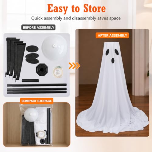Halloween Ghost Candy Bowl Stand Set with LED String Lights - Indoor & Outdoor Decor