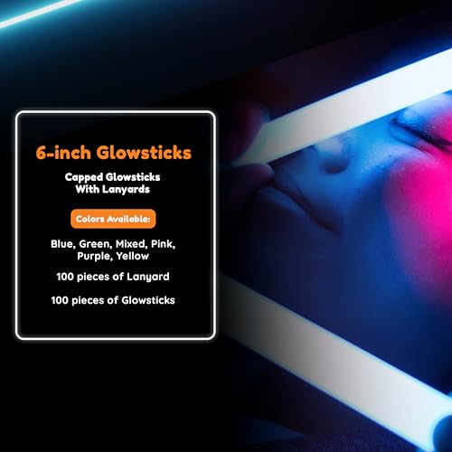 Glow Fever Glow in The Dark Glow Sticks Bulk Party Pack - Multi Color 100 Count with End Caps & Lanyards - Neon Party Favors for Events