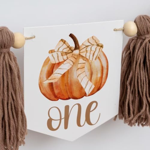 Our Little Pumpkin Is One Highchair Banner - Orange Fall Birthday Decor