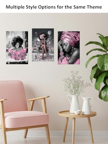 African American Woman Wall Art Canvas Portrait Pink Turban 12x18 Ready to Hang
