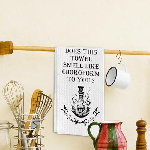 Purple Halloween Kitchen Towels - Funny Gothic Waffle Weave Hand Towel 16x24 Inches