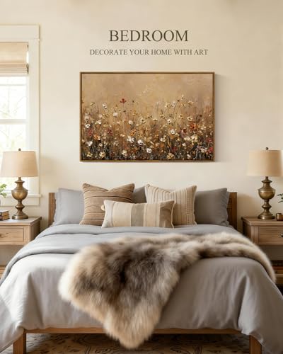 Wildflower Meadow Canvas Wall Art - Vintage Botanical Print, 24x36inch, Yellow Flowerbeds Variation