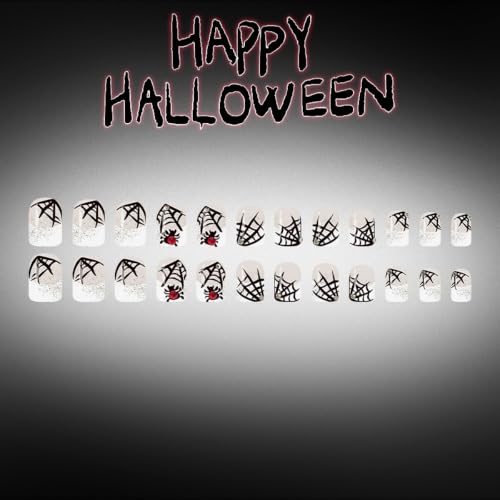Halloween Press On Nails - White French Tip Square Fake Nails Style-29