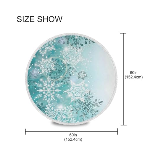Silver Winter Snowflakes Round Tablecloth 60 Inch Teal Snowflakes Christmas Decor