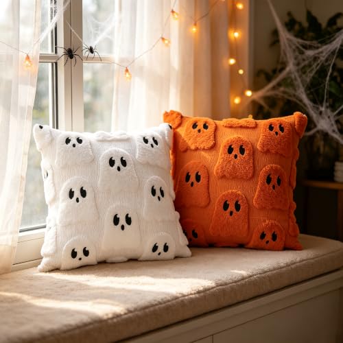 Halloween Ghost Pillow Cover 18x18 Inches Plush Fuzzy Throw Cushion Case