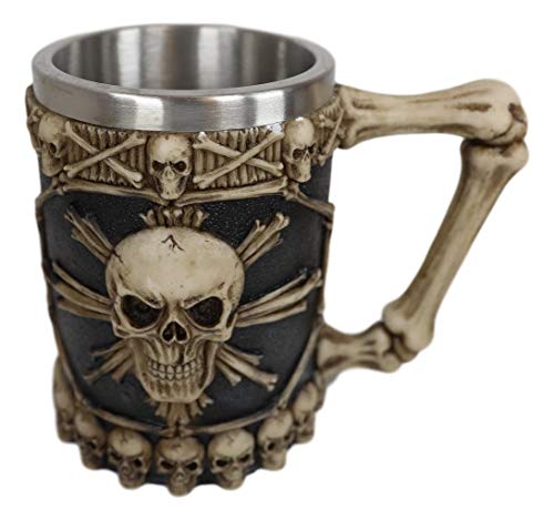 Skeleton Skull Beer Stein Mug 20oz - Pirate Cross Bones Drinkware with Bony Handle