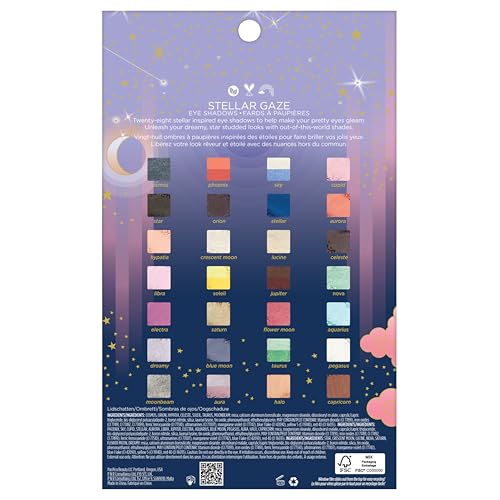 Pacifica Stellar Gaze Eye Shadow Palette - 28 Shades Mineral Eye Shadow Face Makeup Blendable Pigmented Dreamy Pastels, Neutrals, Matte Shimmer & Glitter Finishes w/Vitamin E Talc-Free Vegan Clean