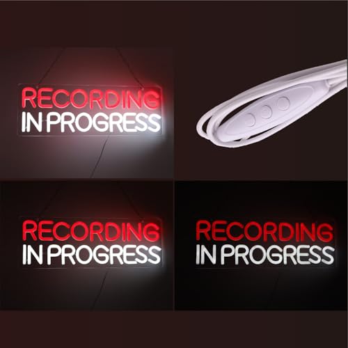 Neon Sign Recording in Progress USB LED Light - Red, Studio Decor