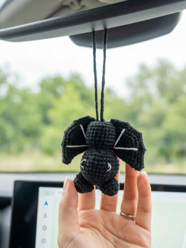 Handmade Crochet Bat Car Mirror Hanging Decor - Cute Vehicle Rear View Ornament