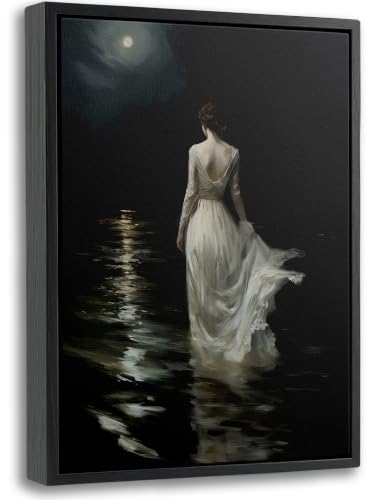Gothic Moody Woman Canvas Wall Art - Moonlight Scene, 12x16 Inch - Dark Fantasy Decor - Variation of Moonlight Girl 16"L x 12"W