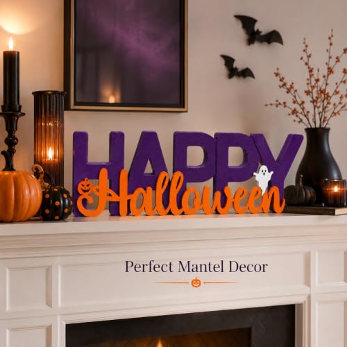 Wooden Halloween Decor Sign Ghost Pumpkin Spooky Tabletop Indoor Home Office