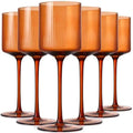Orange Ribbed Wine Glasses Set of 6 - 11.5oz Stemware for Red & White Wine