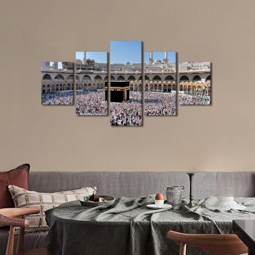 Mosque Wall Art Canvas Print - Mecca Saudi Arabia Prayer Wall Decor 60''Wx32''H - Variation of Artwork-11