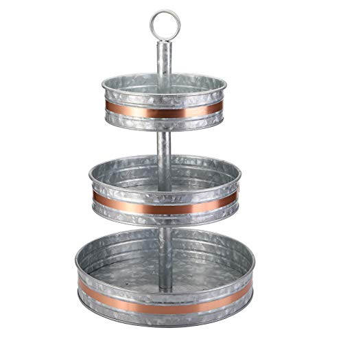 15-Inch Rustic Metal Tiered Serving Stand - Farmhouse Galvanized Cupcake & Fruit Tray