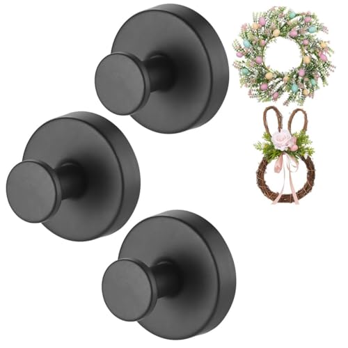 Black Stainless Steel Wreath Hanger with Suction Cup - 3 Pack Fall Halloween Christmas Decor