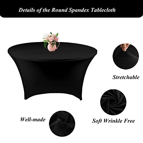 8 Pack 5FT Black Spandex Round Tablecloths - Fitted Stretchable Cover for Wedding & Events