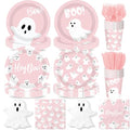 Pink Halloween Ghost Paper Plates and Napkins Set - 144pcs Party Supplies