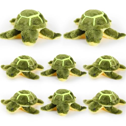 Sea Turtle Plush Pillow Set - 8 Soft Green Stuffed Animals, 10 Inch for Kids & Decor - Variation of Green