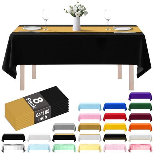 Black and Gold Disposable Plastic Tablecloths - Rectangle 54x108 Inches, Pack of 8