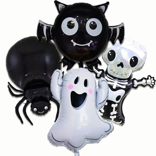 Halloween Skeletons, Ghost, Bat & Spider Foil Balloons Set - Black H