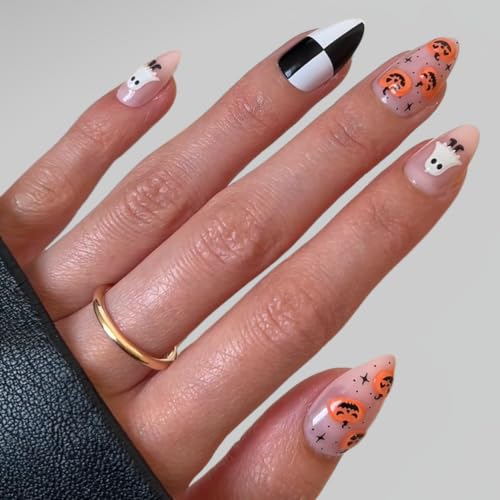 Halloween Short Almond Glossy Press On Nails - My Boo 2C