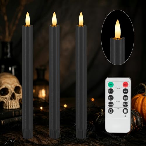 Black Flameless Taper Candles with Remote Control - Halloween Decor
