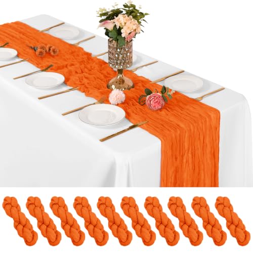 Orange Cheesecloth Table Runner 17x108 Inch - 10 Pack Boho Wedding Party Decor