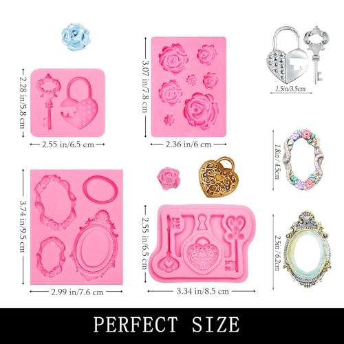 Baroque Picture Frame Silicone Mold Set - 4 Pack Rose & Key Design for Cake Decorating