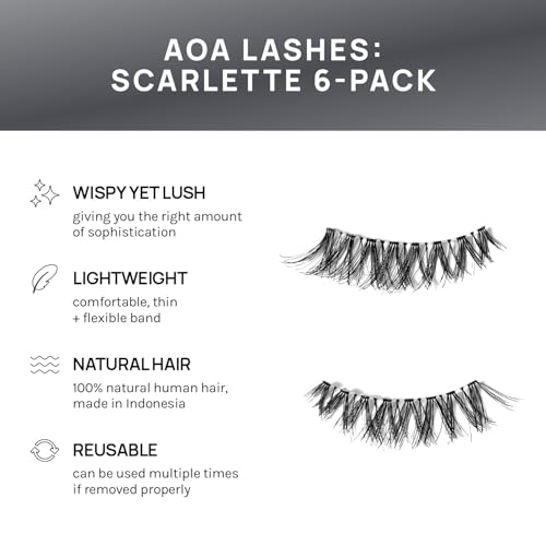 False Eyelashes Kit - Natural Handmade 6 Pairs with Glue & Tweezers - Scarlette Variation