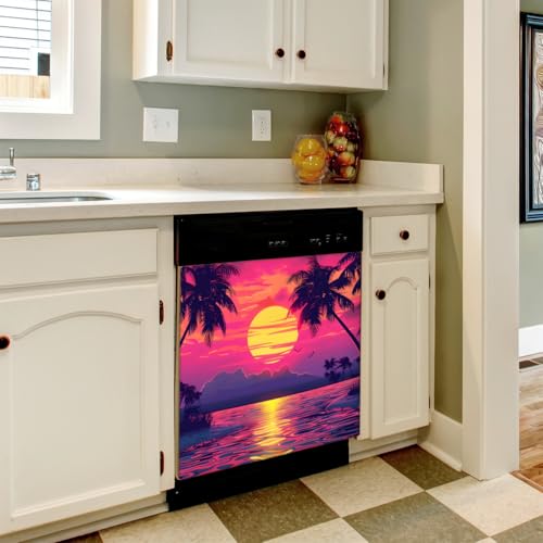 Beach Dishwasher Magnet Cover Front Dishwasher Decor Sunset Palm Tree