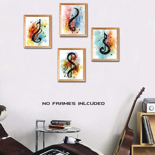 Unframed Music Notes Wall Art Set - 4 Pieces 8x10 Inches - Music Wall Decor