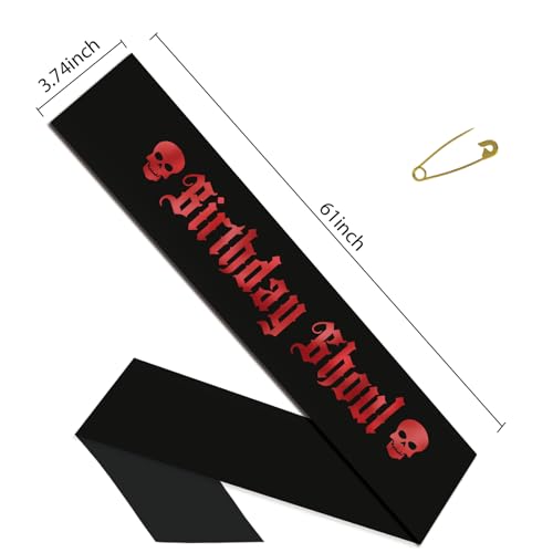 Gothic Birthday Sash with Skulls and Red Lettering - Halloween Party Decor