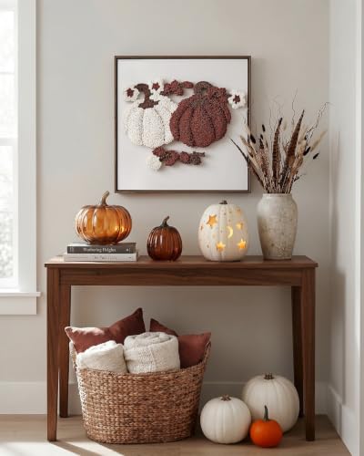Halloween Pumpkin Wall Art Decor with 3D Tufting - Framed Fall Harvest