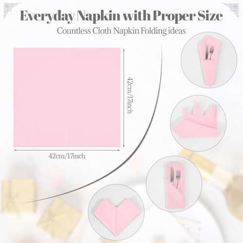 Pink Cloth Napkins - 8 Pack 17x17 Inches Reusable Polyester Tableware