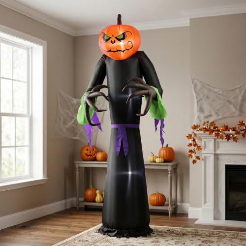8ft Tall Pumpkin Man Outdoor Inflatable Halloween Decoration - Horror Theme, Easy Setup, Party Friendly - Pumpkin Man Variation