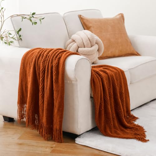 Rust Throw Blanket for Couch - Caramel 50x60 Inches, Soft Acrylic Bed Cover