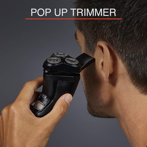 Remington R3 Style Series Rotary Shaver for Men, Flexing Technology and Sensitive Skin Comfort, Rechargeable Wet or Dry Electric Razor with Pop Up Trimmer and Stubble Attachment