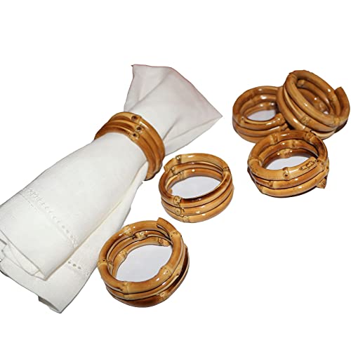 Bamboo Napkin Ring Set of 6 - Handmade Natural Table Decor, Garden Variation