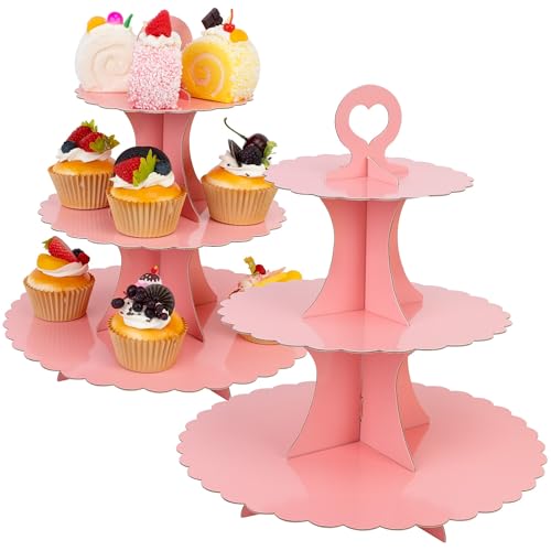 Pink 3-Tier Cupcake Stand 2 Pack Dessert Tower for Parties & Celebrations