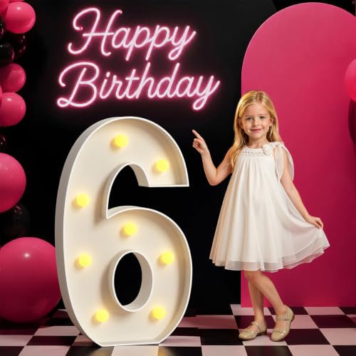 Giant Light Up Number 6 Marquee Birthday Decoration - Mosaic Style