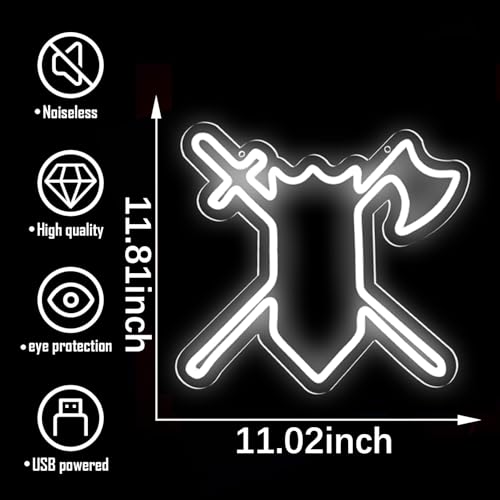 Fantasy Axe Sword Neon Sign LED Wall Light - RPG Gaming Decor, USB Powered