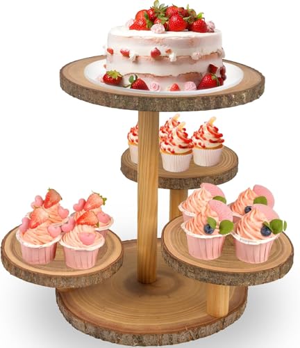 Wooden Cupcake Stand Display 4-Tier Rustic Dessert Cake Organizer for Weddings & Parties