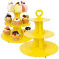 3-Tier Cupcake Stand 2 Pack Dessert Tower with Yellow Round Trays for Parties