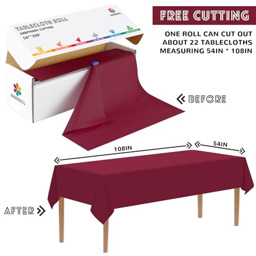 Burgundy Plastic Table Cover Roll 54 Inch x 2400 Inch with Slide Cutter for Events