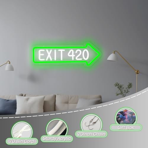 Exit 420 Weed Neon Sign E-420 Wall Decor Dimmable LED Light for Bedroom & Party