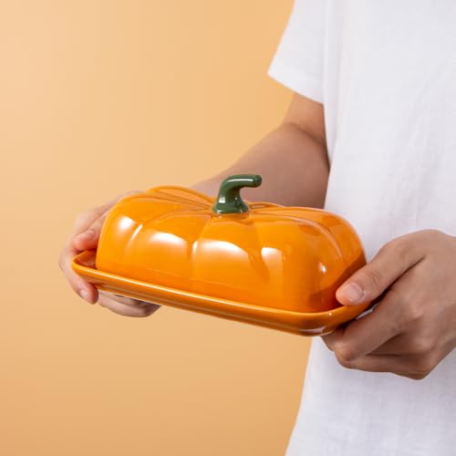 Orange Pumpkin Ceramic Butter Dish with Lid - Fall Kitchen Decor - Variation of THIS listing